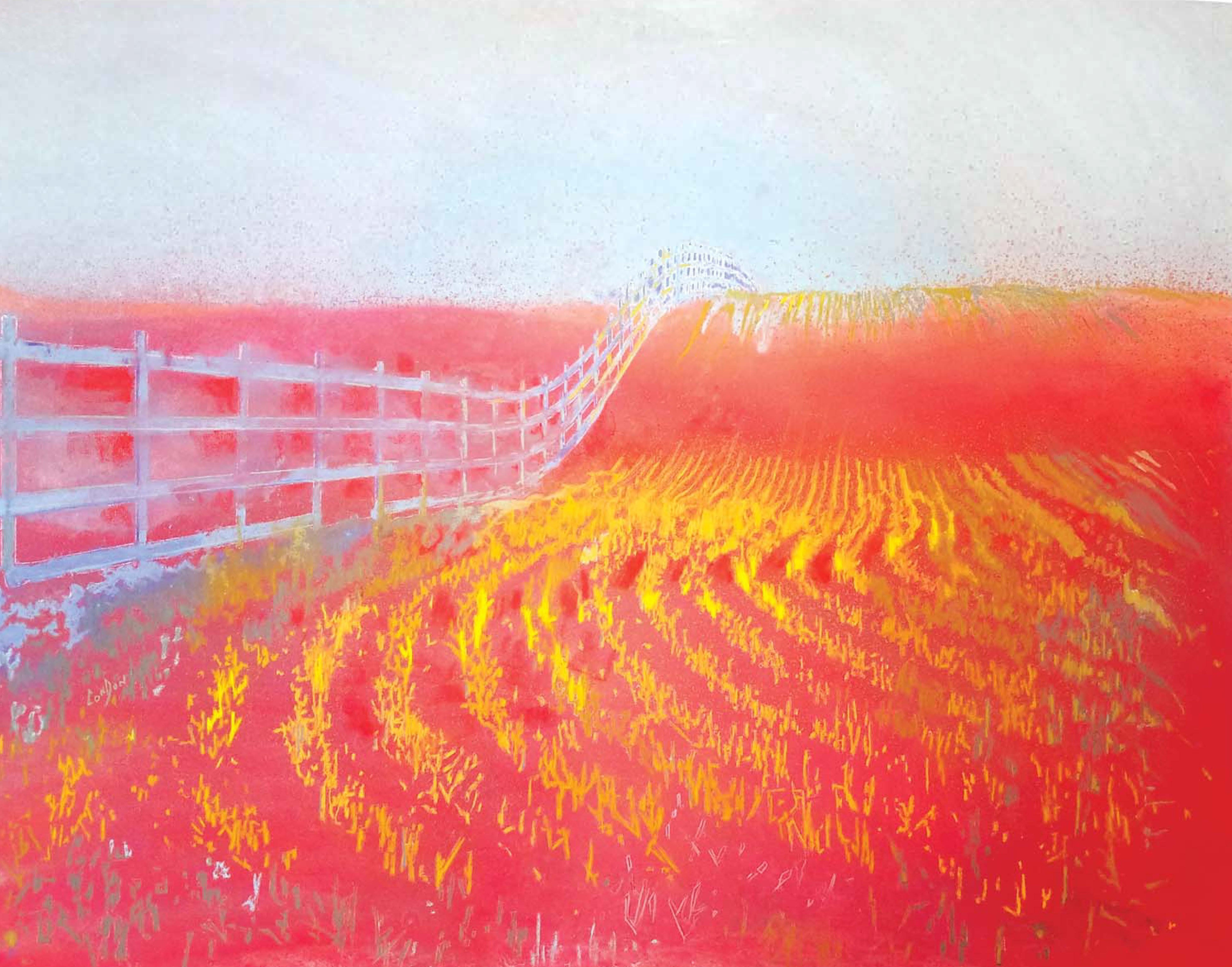 Painting by Roberta Condon "Fences and Furrows, Financial Failures"